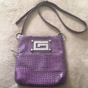 Guess Purple Croc-Embossed Crossbody Bag with Rhinestone Logo Plate